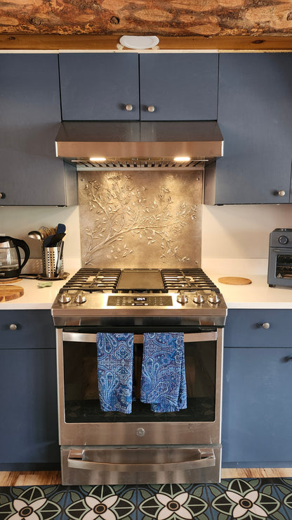 Gray Copper Tree Branches Backsplash | Handmade Copper Kitchen Backsplash Tile