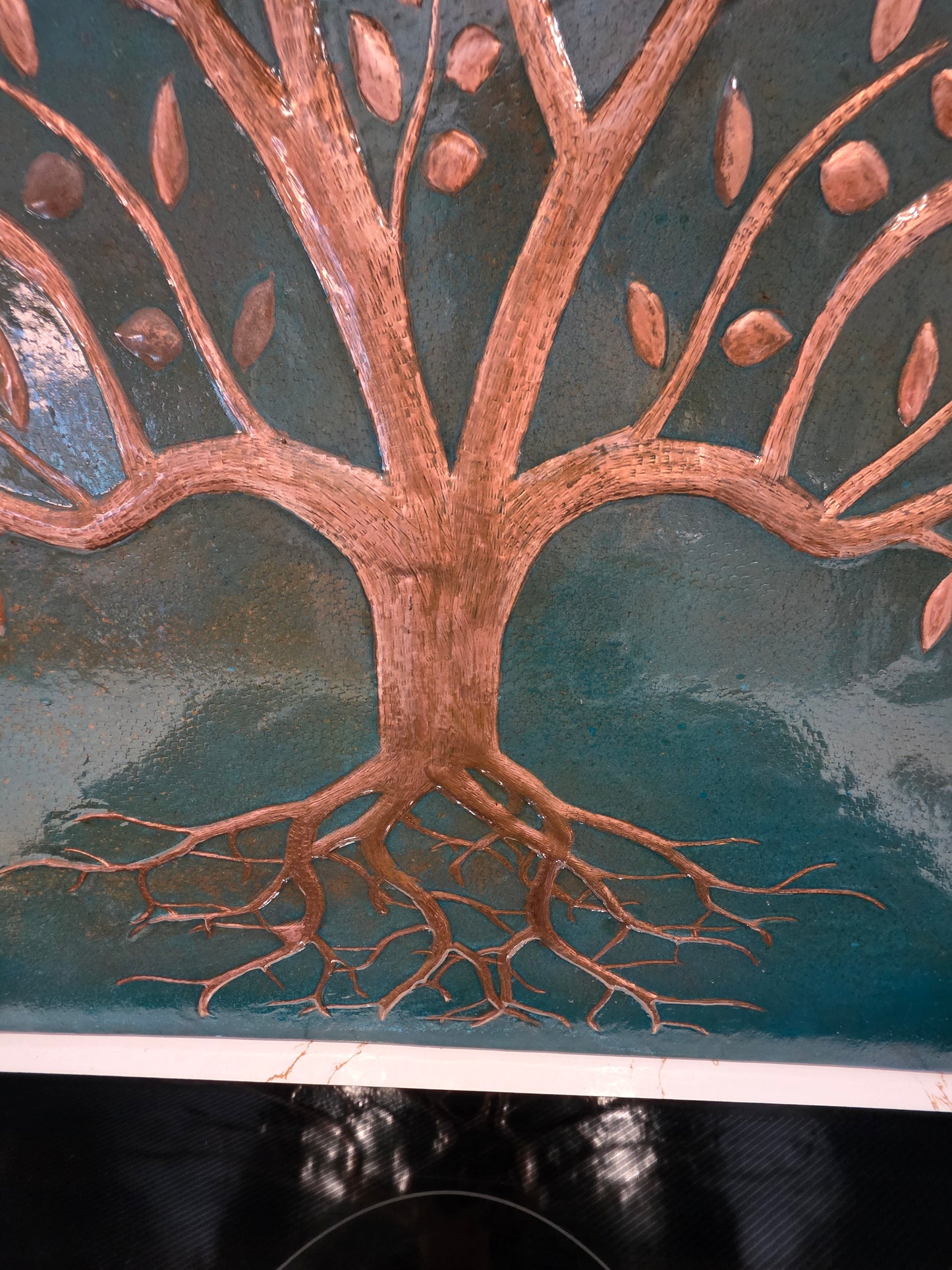 Green Verdigris Tree With Roots Copper Backsplash