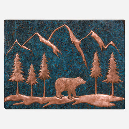 Blue Patina Bear Scene Copper Kitchen Backsplash