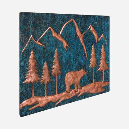 Blue Patina Bear Scene Copper Kitchen Backsplash