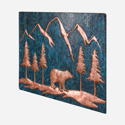 Blue Patina Bear Scene Copper Kitchen Backsplash