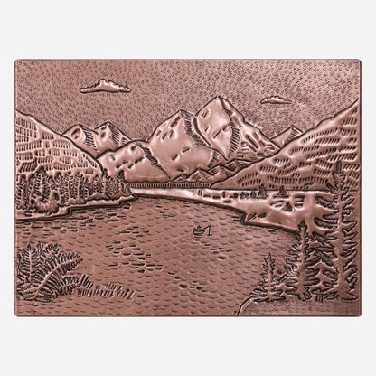 Rocky Mountains & Lake Landscape Copper Backsplash – Handcrafted Copper Kitchen Tile, Custom Mountain Scene Wall Art - Natuross