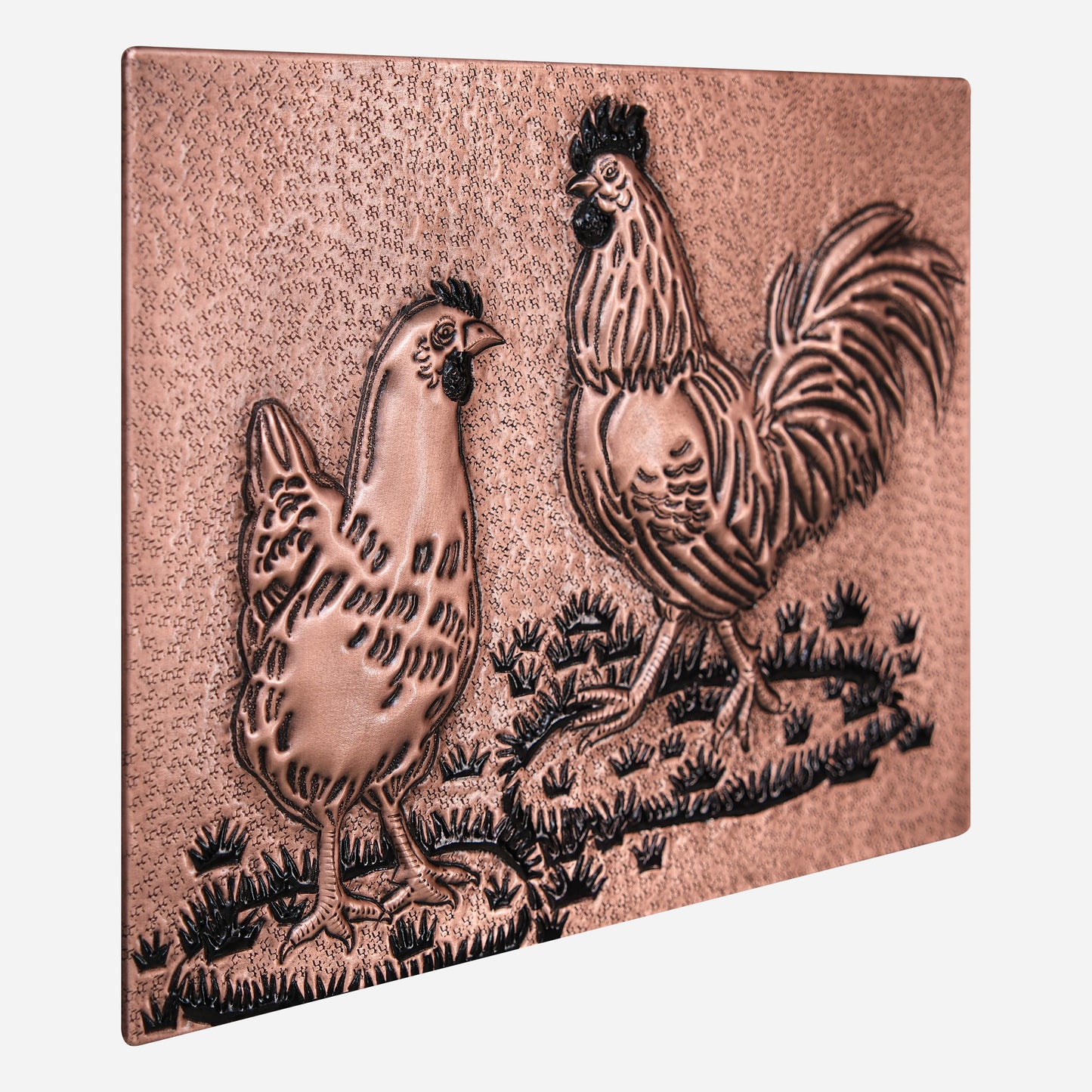 Rooster and Chicken Kitchen Backsplash Tile - 24"x30" Copper&Black