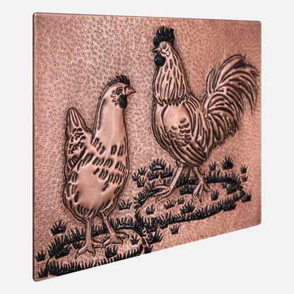 Rooster and Chicken Kitchen Backsplash Tile - 24"x30" Copper&Black - Natuross