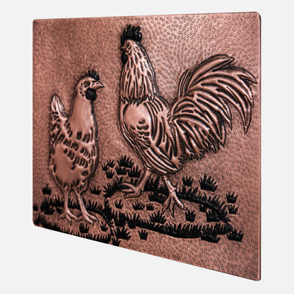 Rooster and Chicken Kitchen Backsplash Tile - 24"x30" Copper&Black - Natuross