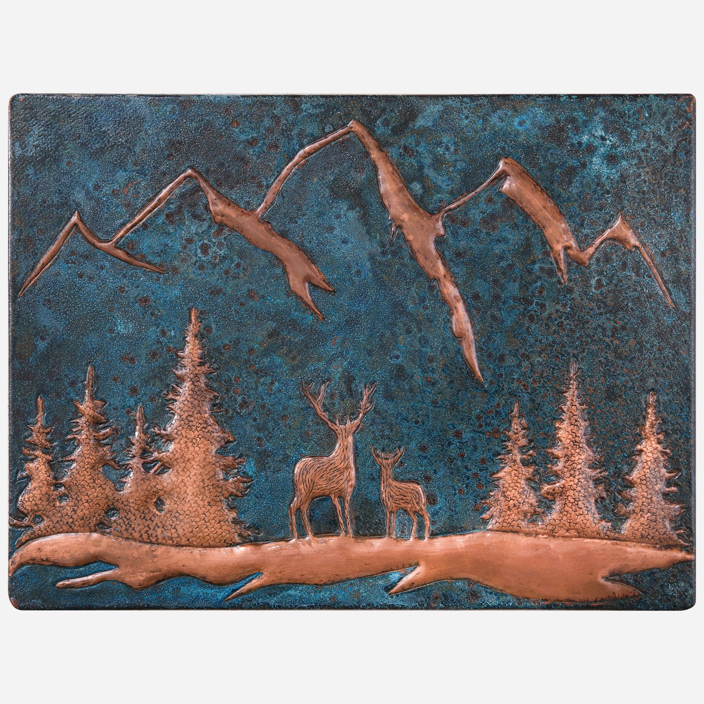 Deer Scene Kitchen Backsplash Tile 11.8x15.7" Blue Patina