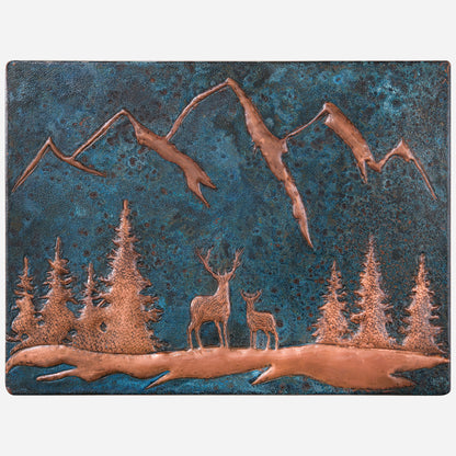 Deer Scene Kitchen Backsplash Tile 11.8x15.7" Blue Patina - Natuross