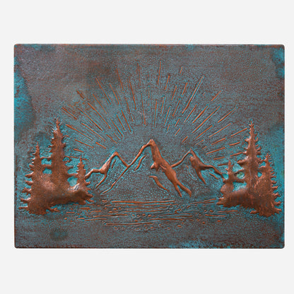 Rising Sun Behind the Mountains Copper Kitchen Backsplash 11.9x15.8" Green Patina - Natuross