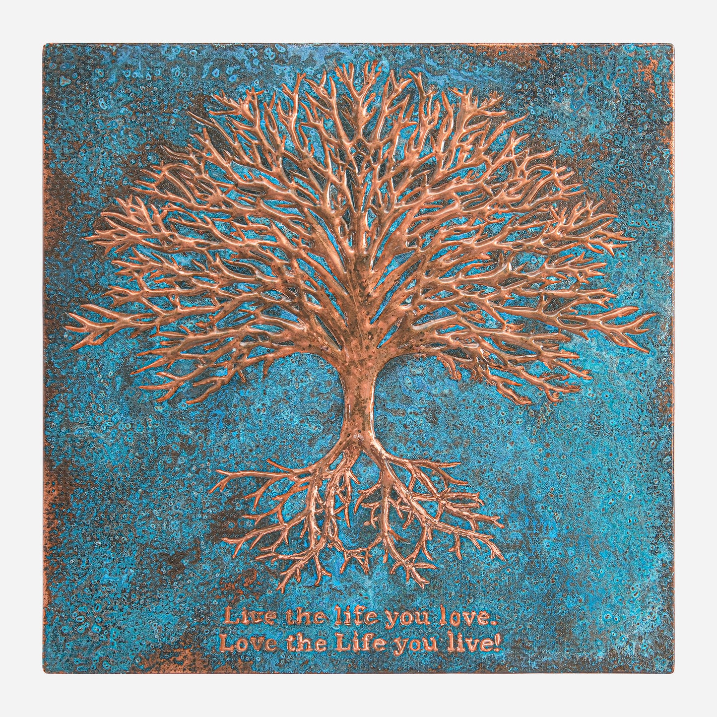 Copper Tree with Roots Handmade Art Tile 27.9"x27.9" Blue - Natuross