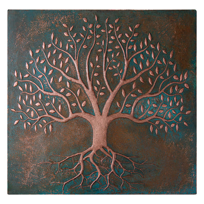 Green Verdigris Tree With Roots Copper Backsplash | Artistic Patina Copper Kitchen Backsplash Panel - Natuross