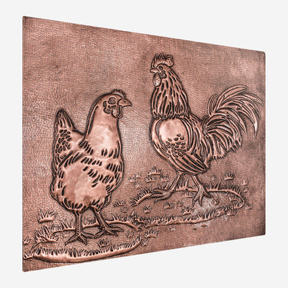 Rooster and Chicken Kitchen Backsplash Tile - 24"x30" Copper - Natuross