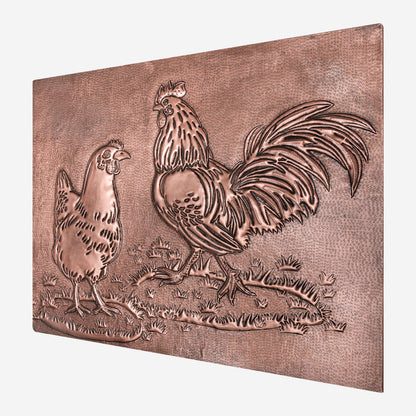 Rooster and Chicken Kitchen Backsplash Tile - 24"x30" Copper - Natuross