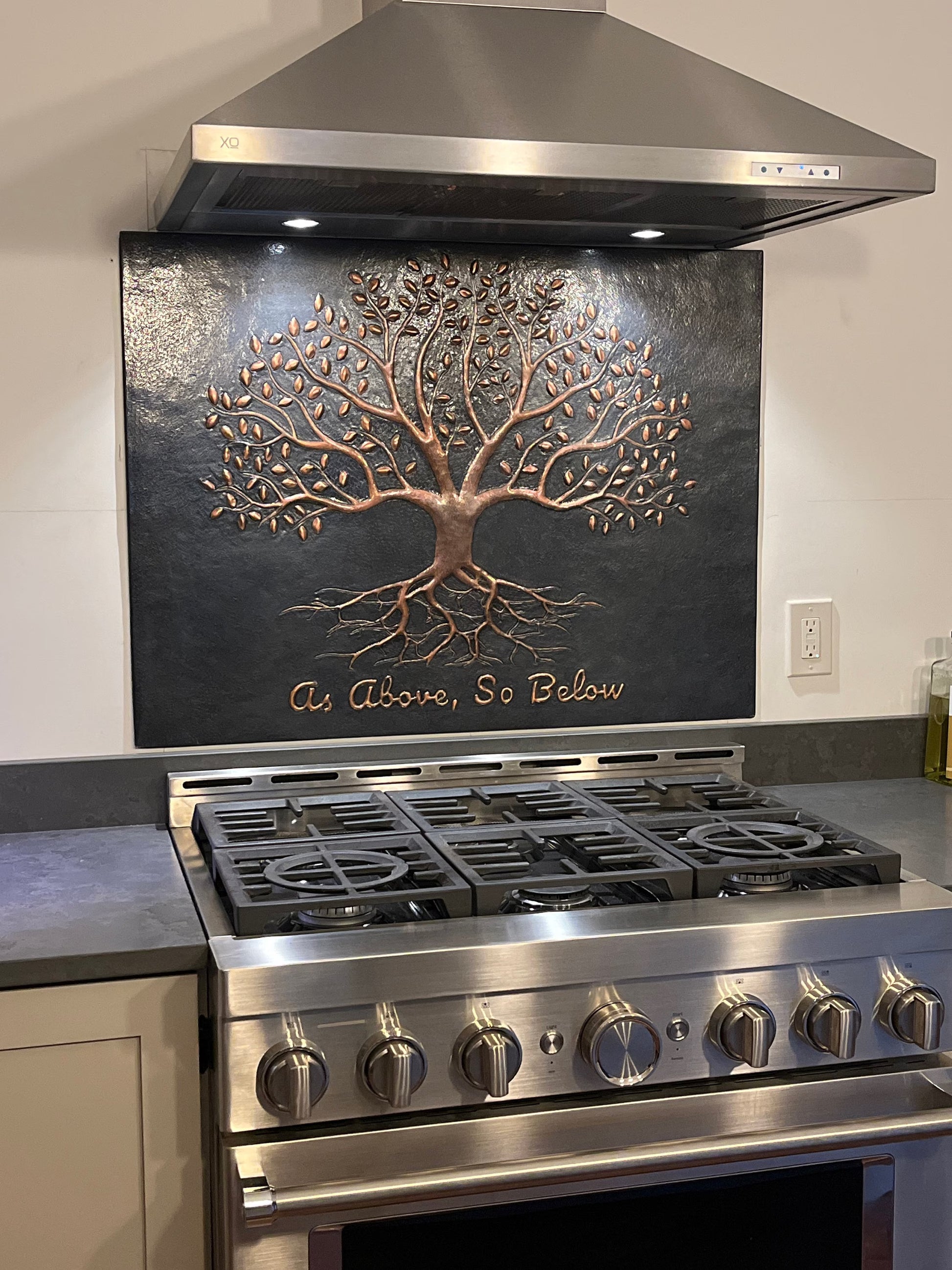 Black Tree With Roots Copper Backsplash | Modern Luxury Handmade Copper Kitchen Backsplash Pane - Natuross