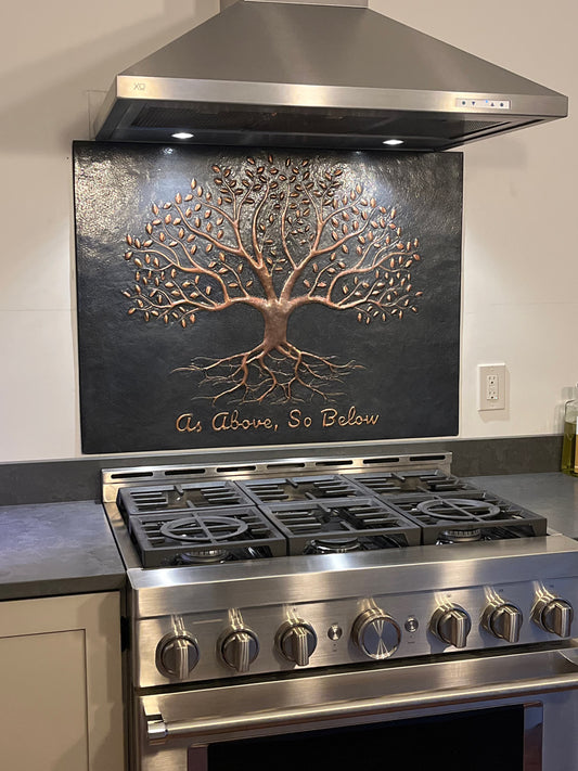 Black Tree With Roots Copper Backsplash | Modern Luxury Handmade Copper Kitchen Backsplash Pane - Natuross
