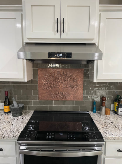 Copper Tree With Roots Backsplash | Handmade Symbolic Copper Kitchen Backsplash Panel - Natuross