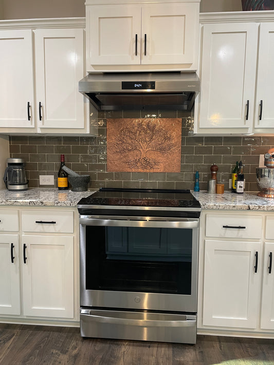 Copper Tree With Roots Backsplash | Handmade Symbolic Copper Kitchen Backsplash Panel