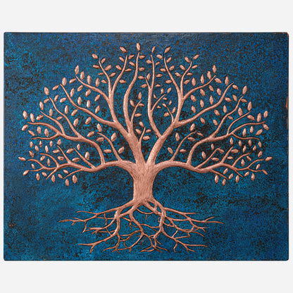 Copper Kitchen Backsplash (Tree with Roots, Blue Patina)