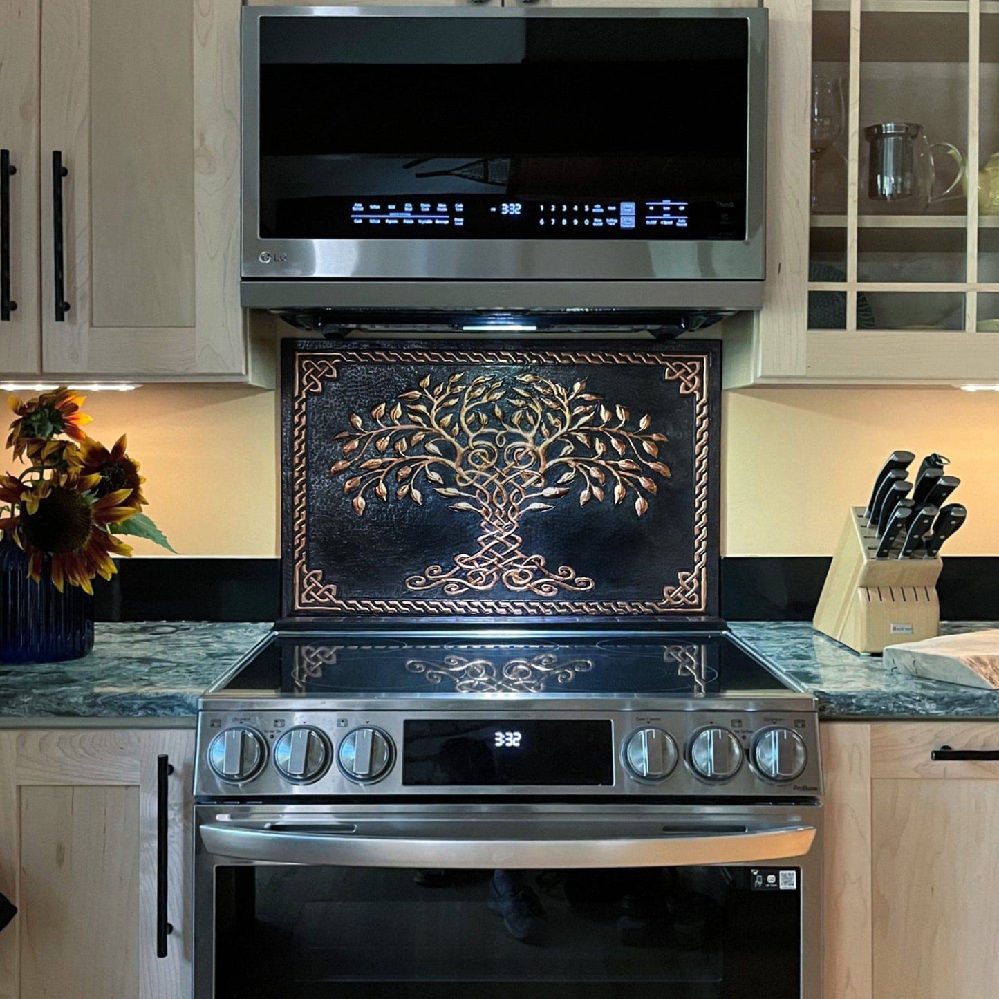 Celtic Tree of Life Kitchen Backsplash Tile - 18"x24" Black