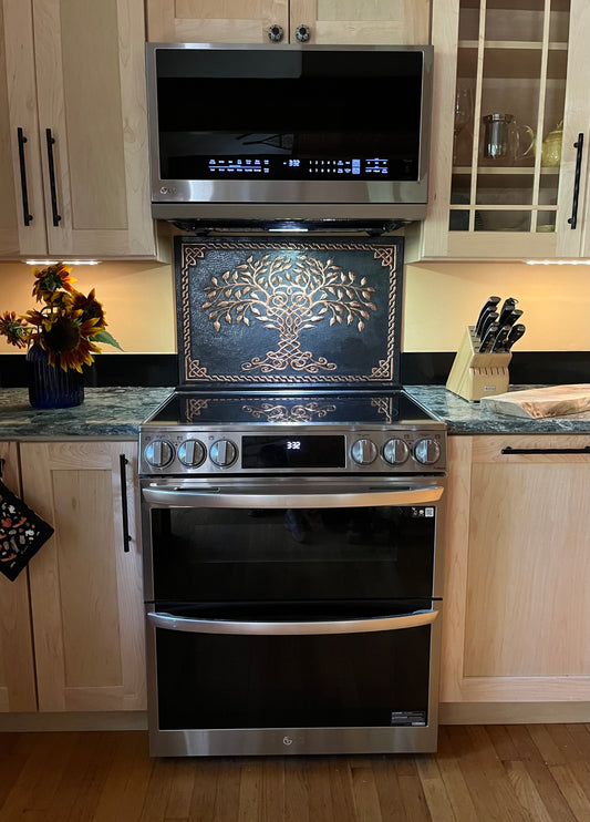 Black Tree of Life Copper Backsplash | Luxury Handmade Copper Kitchen Wall Art - Natuross