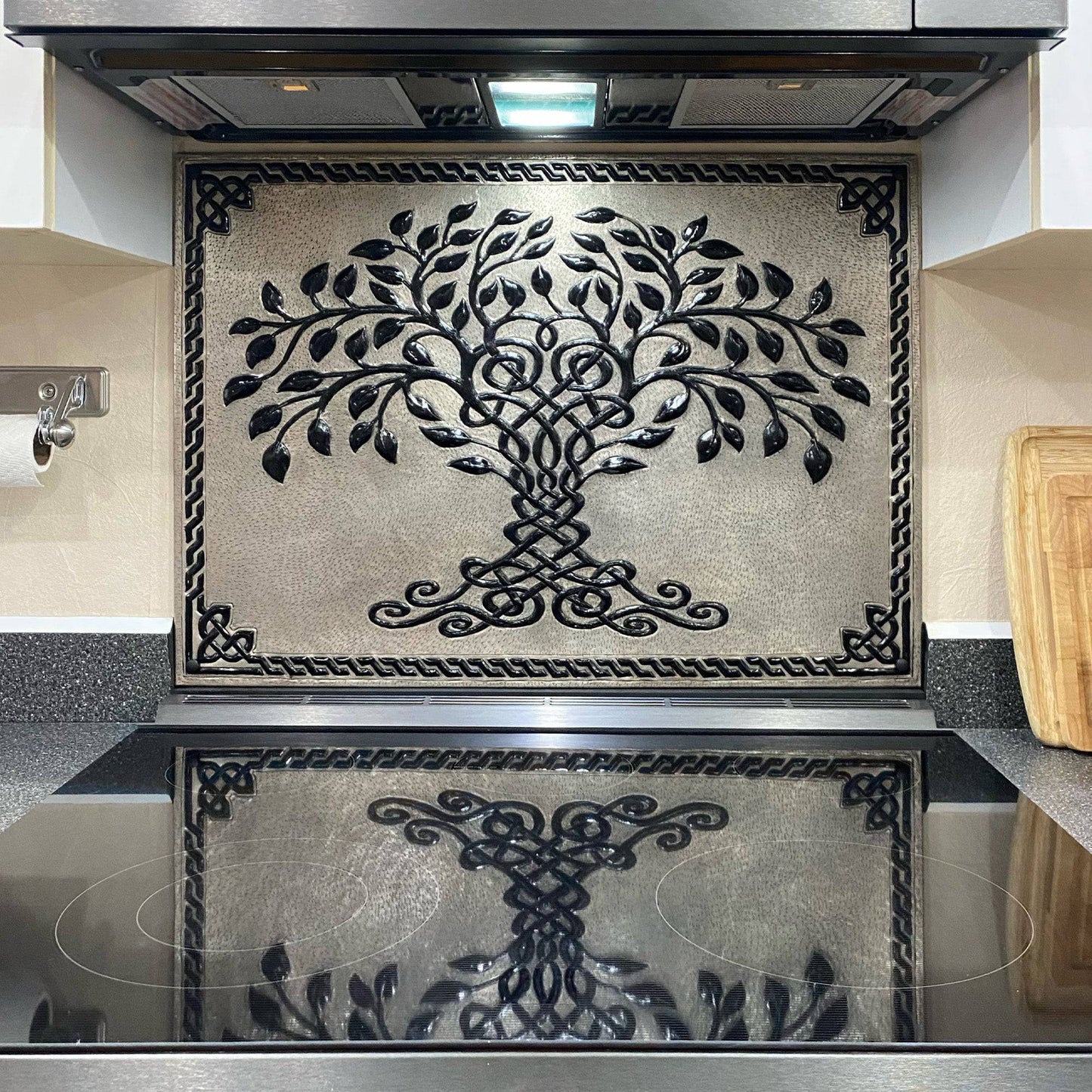 Celtic Tree of Life Kitchen Backsplash Tile - 18"x24" Gray&Black