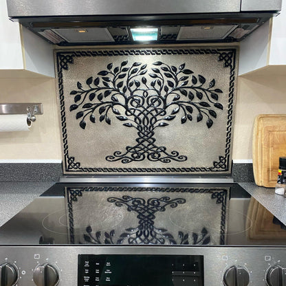 Copper Backsplash (Tree of Life with Celtic Border, Silver&Black Color)