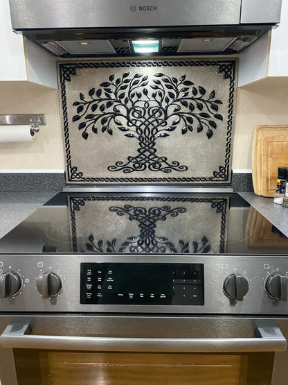 Gray & Black Tree of Life Backsplash | Bold Handmade Copper Kitchen Backsplash Panel - Natuross