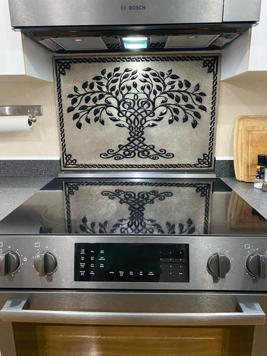 Carrelage en cuivre arbre de vie celtique fait à la main pour dosseret de cuisine, décoration murale intérieure et extérieure, art mural, carrelage auto-adhésif