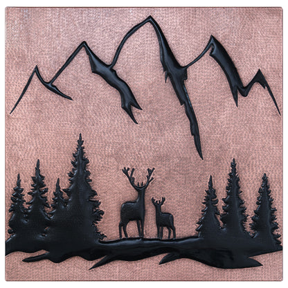 Carrelage pour crédence de cuisine Lodge &amp; Cabin - Motif cerf cuivré dans la forêt - Cuivre et noir