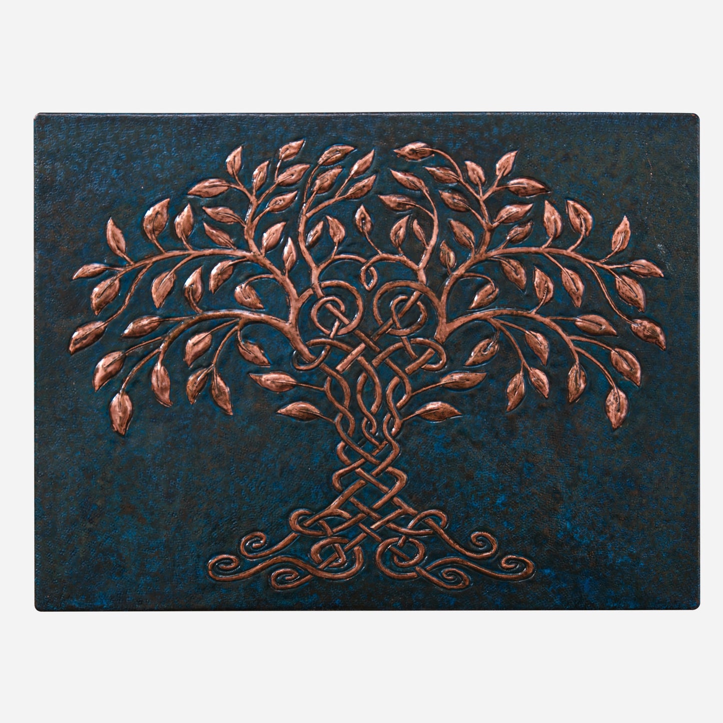 Celtic Tree of Life Copper Kitchen Backsplash 11.9x15.8" Blue Patina