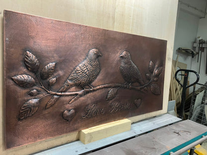 Lovebirds on Blossom Branch Copper Backsplash
