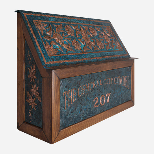 Wall Mounted Copper Mailbox in Blue Patina