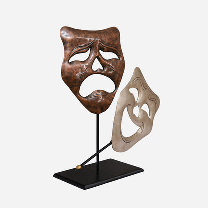 Copper Comedy Tragedy Theater Masks Sculpture (Brown, Silver)