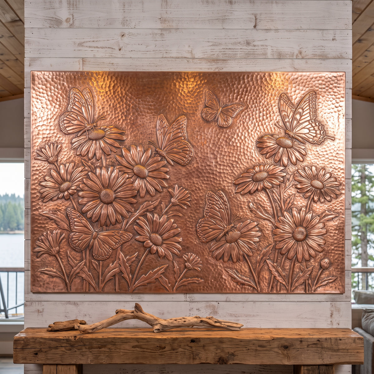 Daisies & Butterflies Copper Wall Art