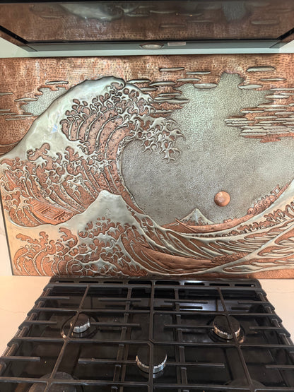 The Great Wave Copper Backsplash — Hokusai