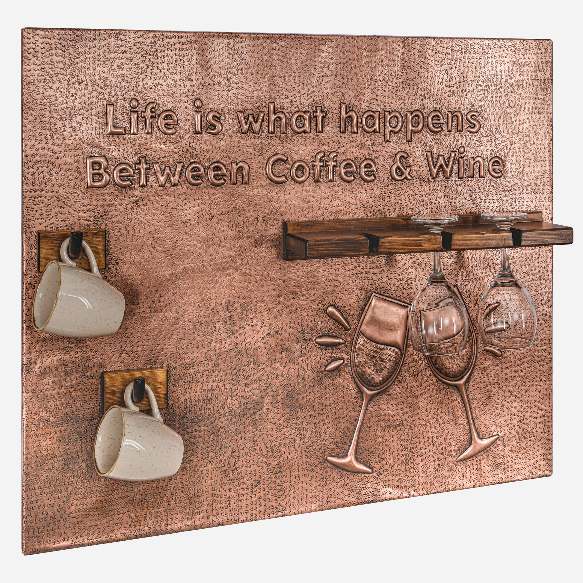 Copper Coffee Mug Holder and Wine Glass Rack for Wall (Personalized)