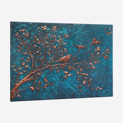 Copper Backsplash (Tree Branches, Crescent and Star, Blue Patina)