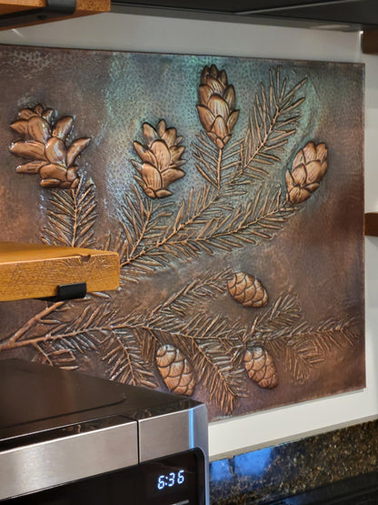 Pine Branches Copper Kitchen Backsplash