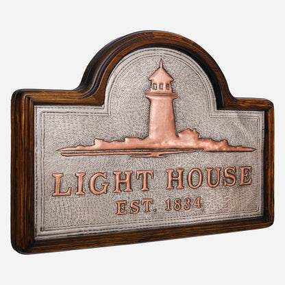 Copper Beach House Sign (Lighthouse, Personalized, Silver&Copper Color)