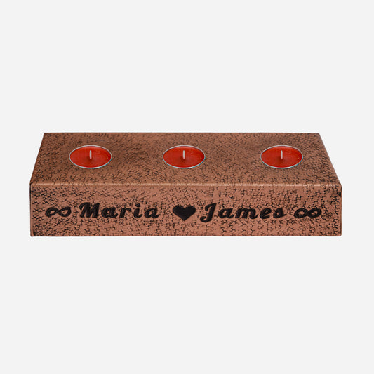 Copper Candle Holder (Personalized, Hearts and Infinity Symbols)