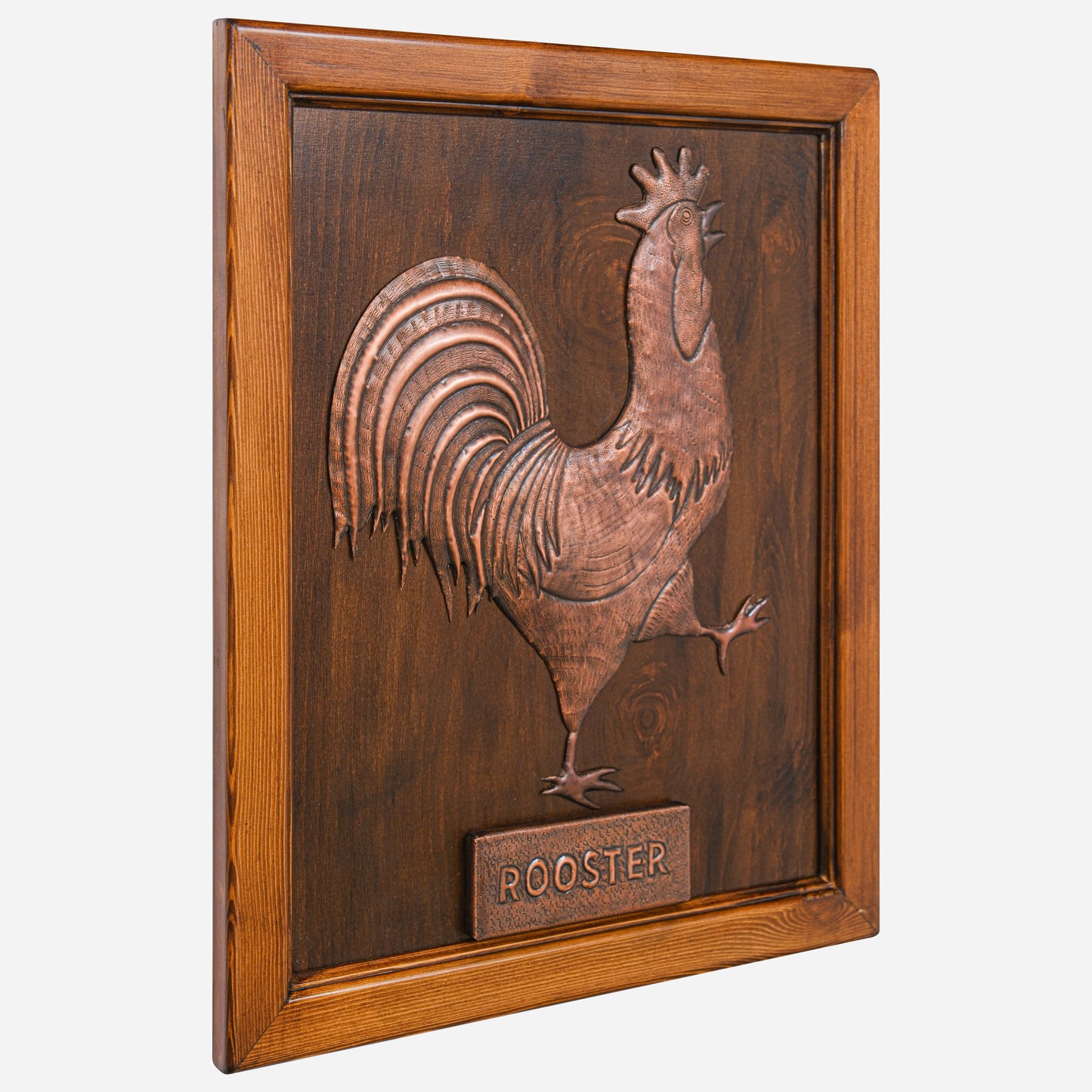 Copper Rooster Sculpture (Framed Base, Personalized Panel)