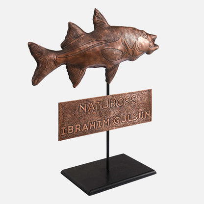 Copper Fish Sculpture (Striped Bass, Personalized Panel Optional)