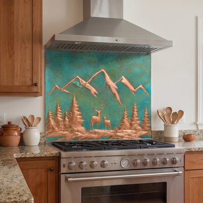 Deer & Mountain Copper Backsplash — Green Copper