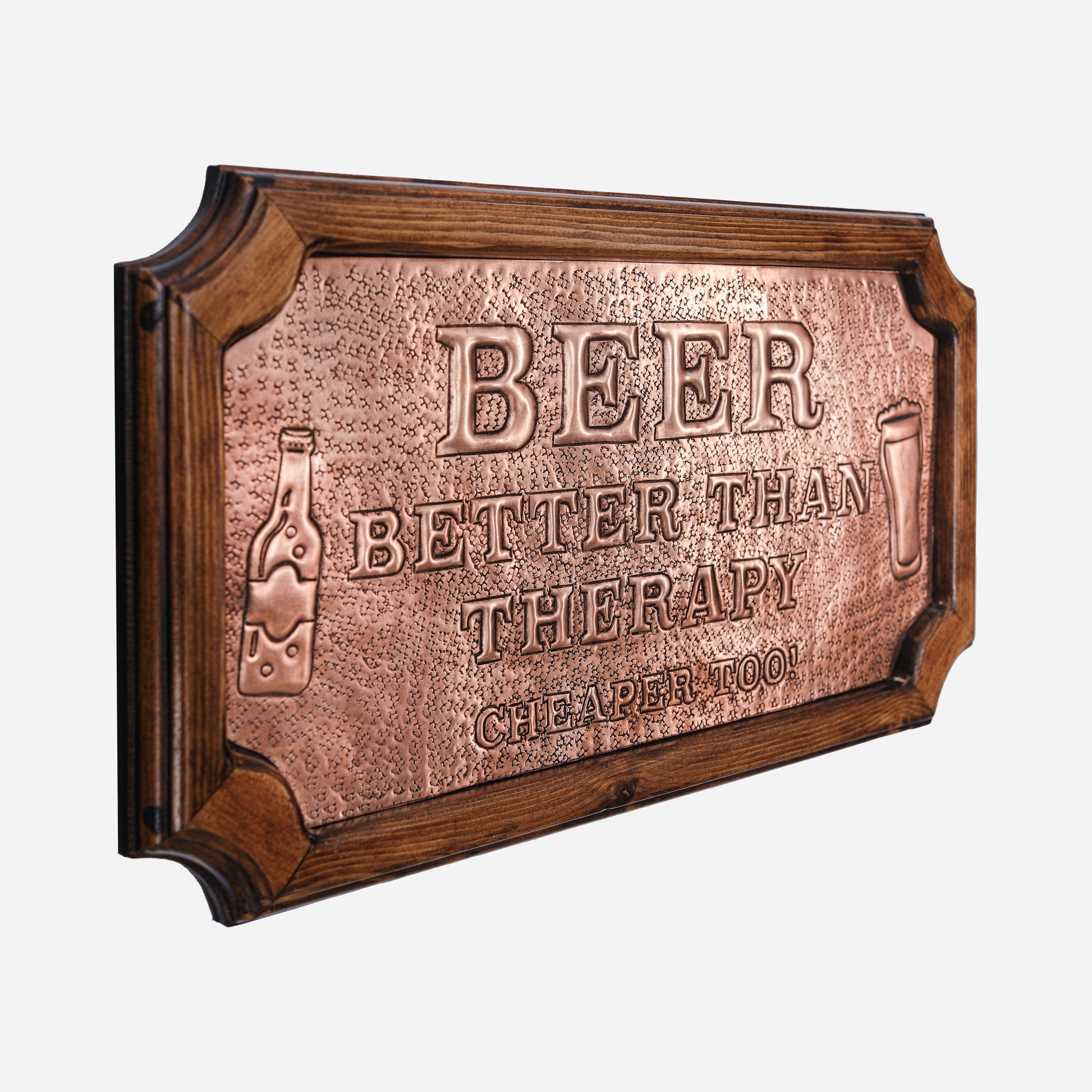 "Beer Better Than Therapy" Copper Business Sign