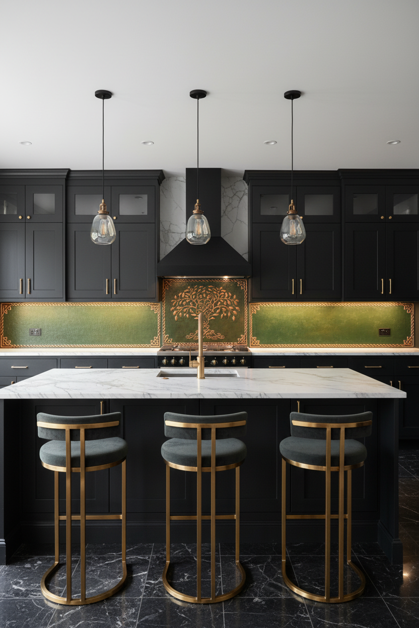 3-Panel Set — Wide Side Panels, Green Patina