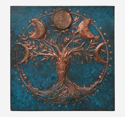 Tree with Moon Phases Copper Backsplash Tile