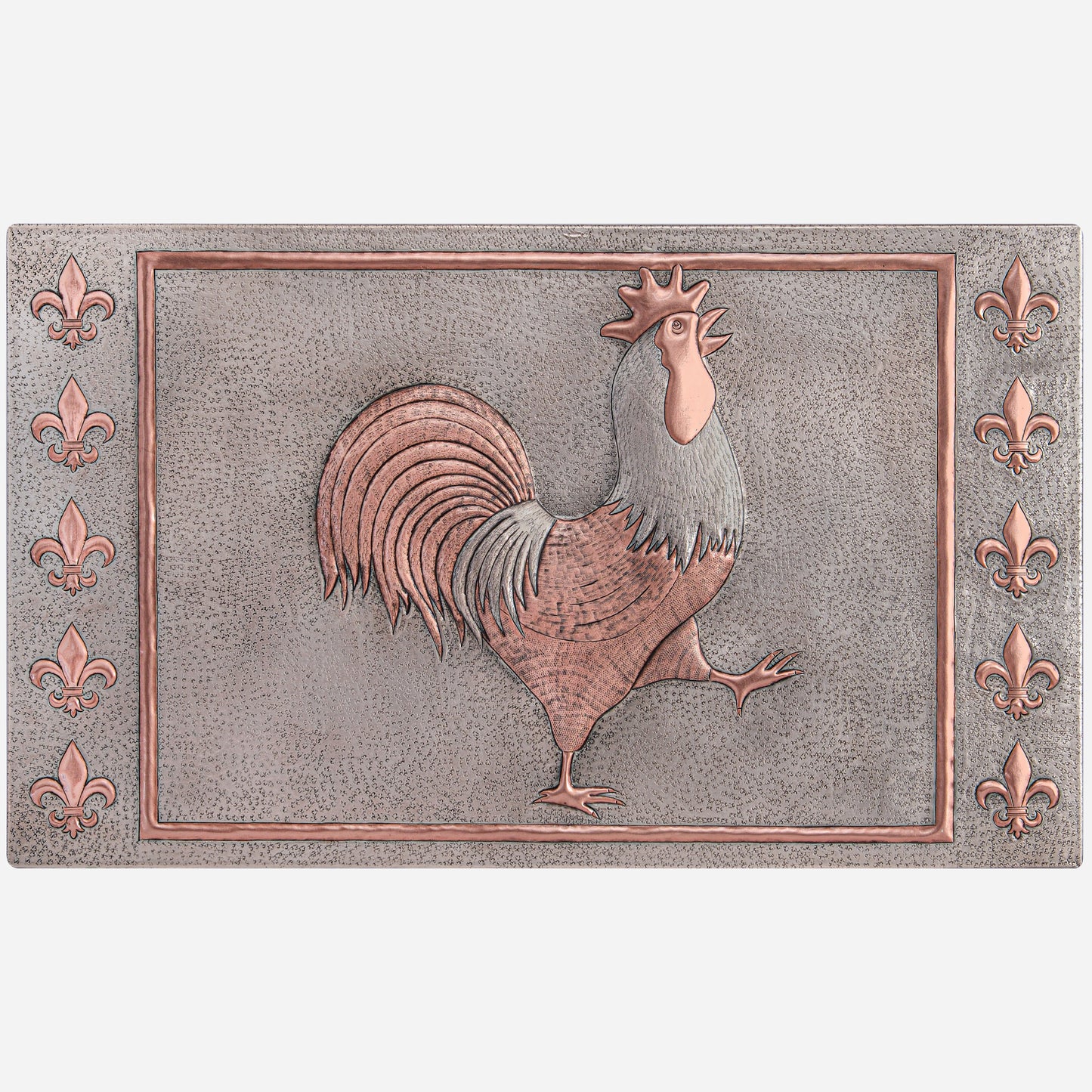 Rooster and Fleur de Lys Copper Kitchen Backsplash