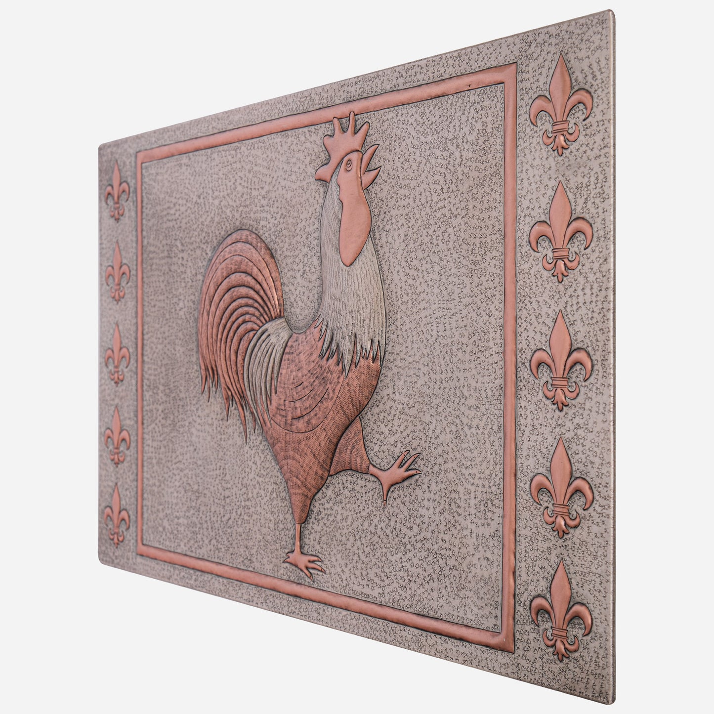 Rooster and Fleur de Lys Copper Kitchen Backsplash