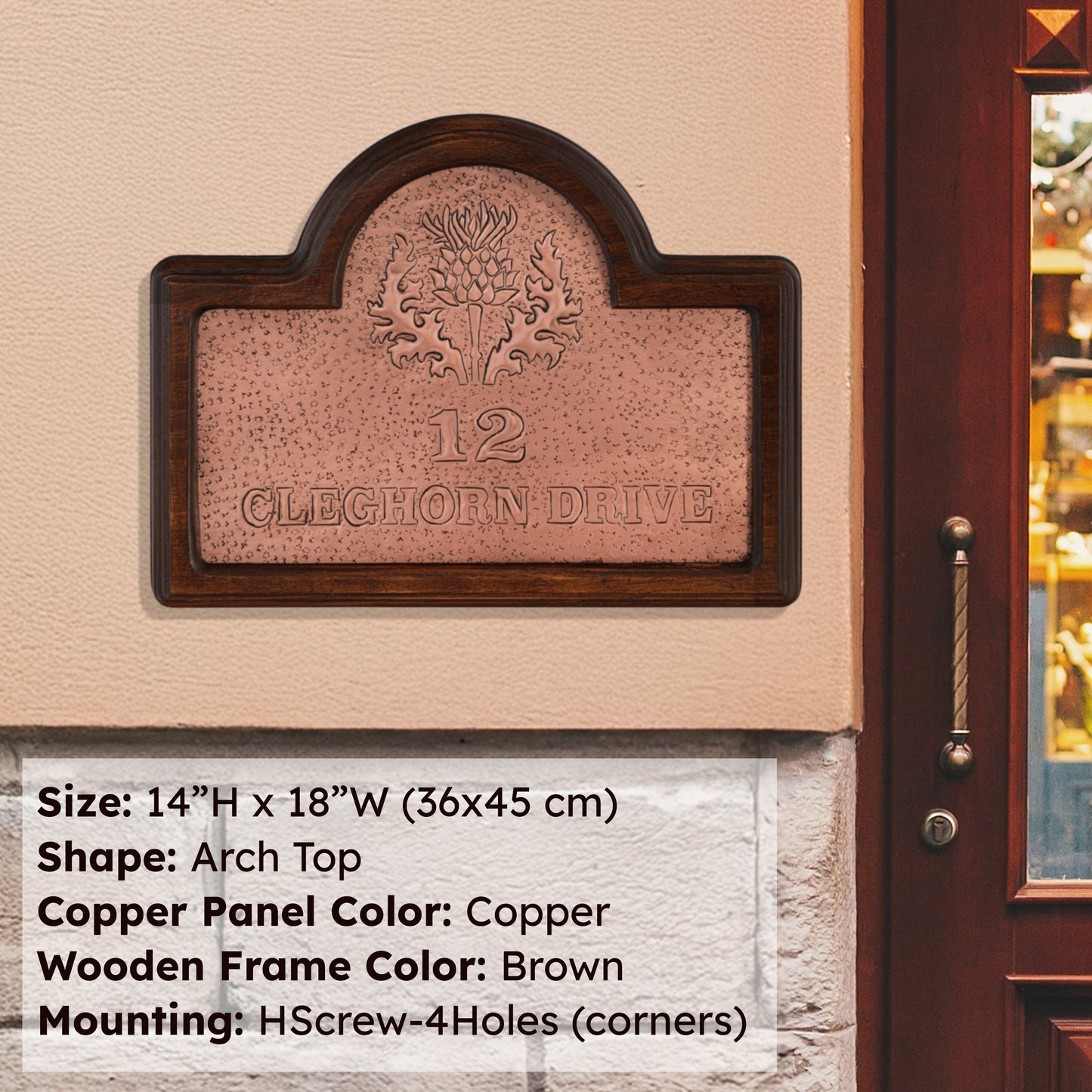 Wooden Framed Copper Address Sign (Scottish Thistle) - Natuross