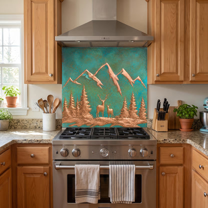 Deer & Mountain Copper Backsplash — Green Copper
