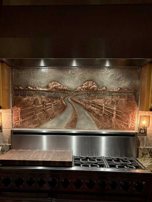 Country Road with Fence Copper Panel